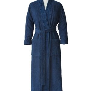 Pure Fiber Turkish Cotton Terry Cloth Pleated Bathrobe Marine Blue - NO BELT s